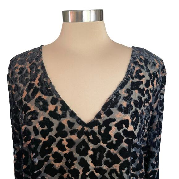 Guess Black Velvet Burnout Top Sz L Leopard Whimsigoth Fairy Grunge Romantic - Picture 2 of 10